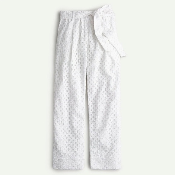 J. Crew white eyelet wide leg waist tie pants 6 NWT - Picture 1 of 9